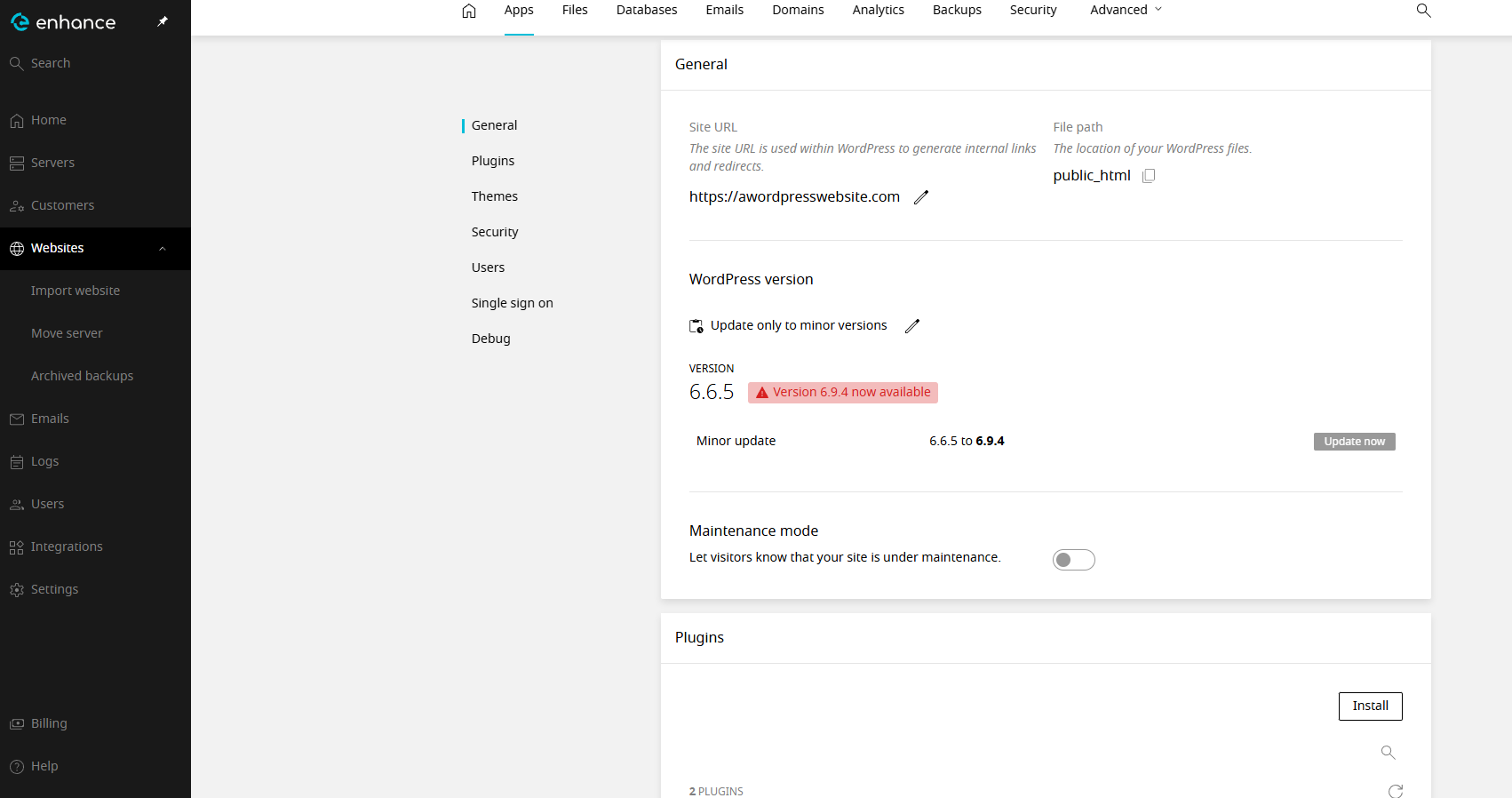 Enhance control panel dashboard