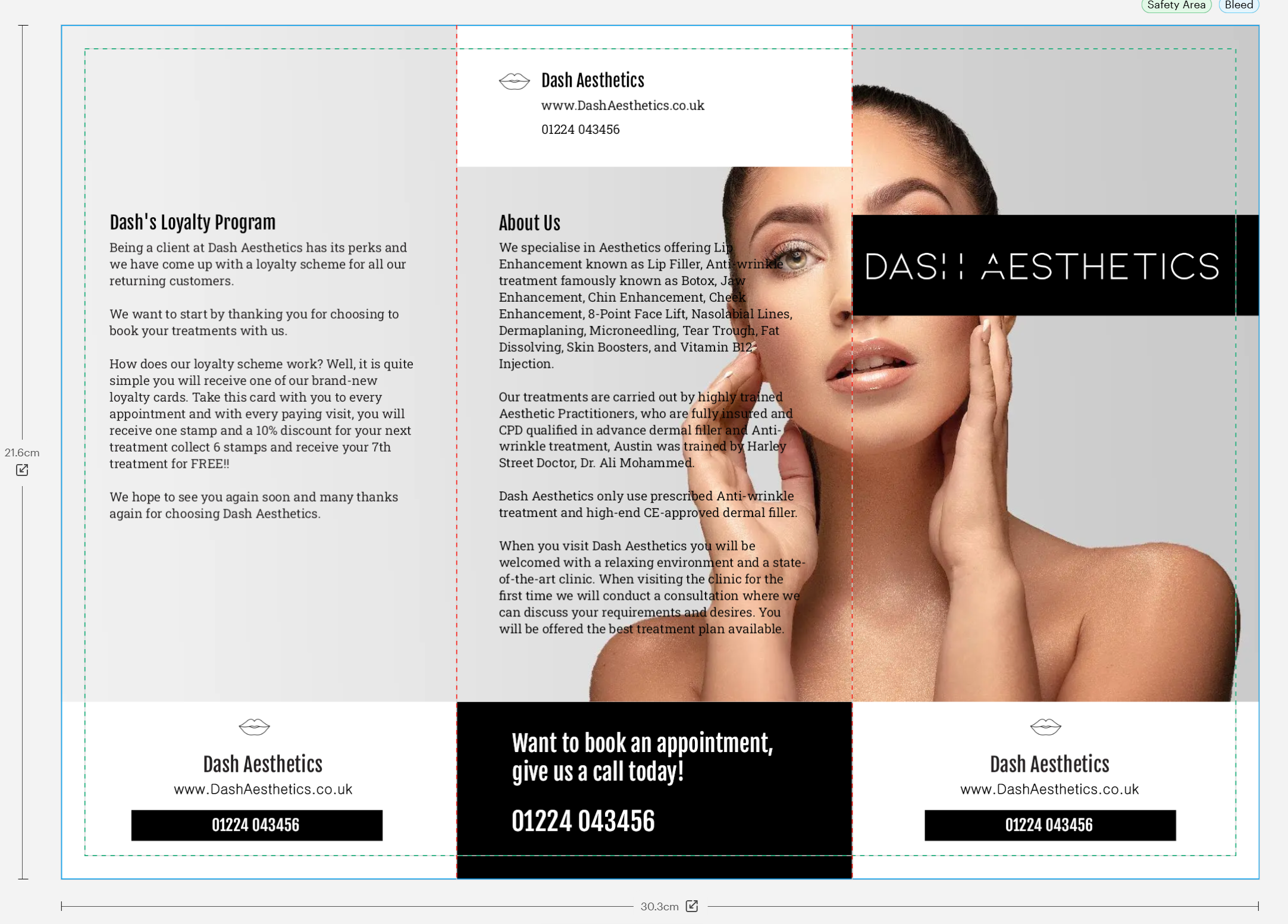 Dash Aesthetics tri-fold design